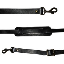 Filson Black Bridle Leather Padded Shoulder Strap | Brass Hardware | Made in USA