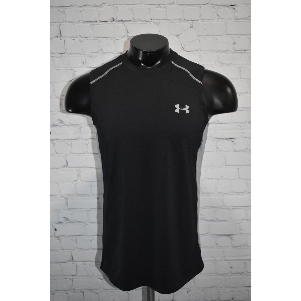 Camisa de gimnasio Under Armour camiseta sin mangas para hombre talla mediana ajustada negra HeatGear poliéster Foto 2 de 4