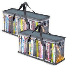 2 Pack DVD Storage Bags Clear PVC Media Storage Organizer with Handles Zipper
