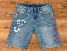 True Religion Boys Denim Shorts Size 16 Blue Light Wash World Tour Logo Pockets