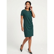 Banana Republic Draped Front Sheath Dress Short Sleeve Dark Forest Green Medium