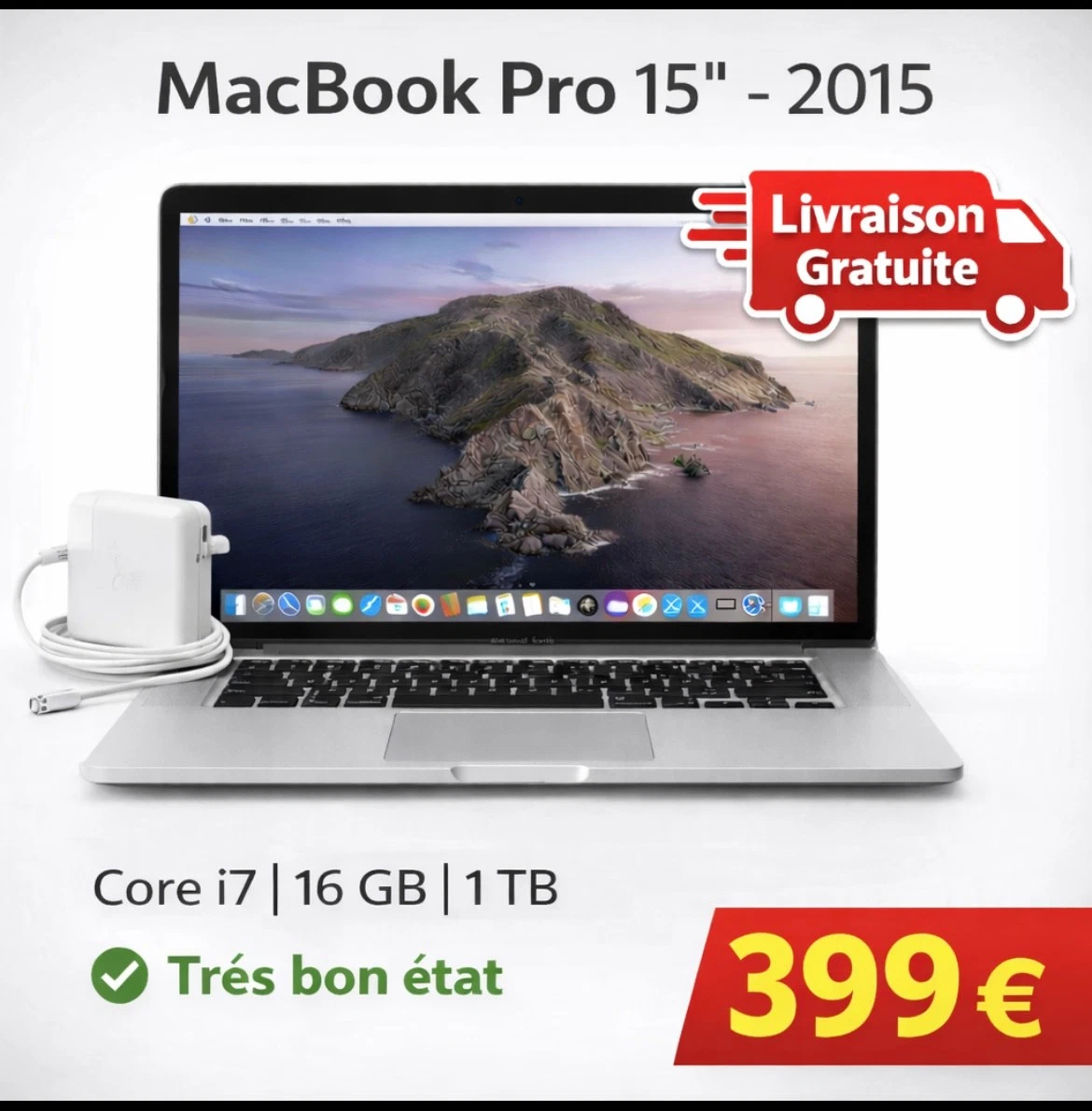 MacBook Pro 13 Pouces Retina 2015 – I5 2,7GHz, 8Go RAM, 256Go SSD – Gris – Bon état