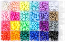 24 Colors Pony Beads for Bracelets, 6x9mm Large Plastic Pony Beads Set Kandi Bea