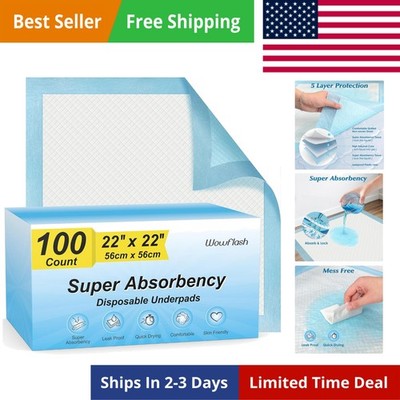 100 Count 22  x 22  Super Absorbency Disposable Underpads, Leakproof Quick Dr...