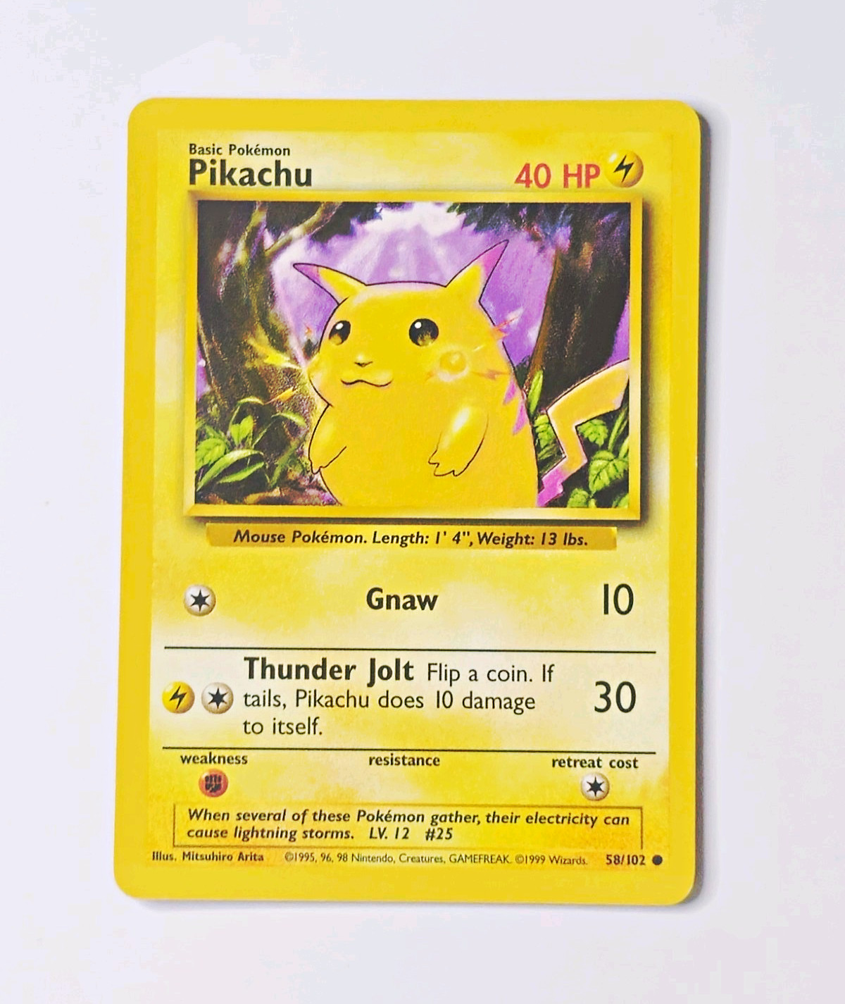 WOTC Pokémon TCG Pikachu 58/102 Base Set Common English Regular 1999 NM
