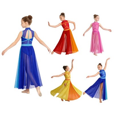 Mädchen Tanzbekleidung Tango Kleid Farbblock Kostüm Ballsaal Tanzkleid Lyrisch