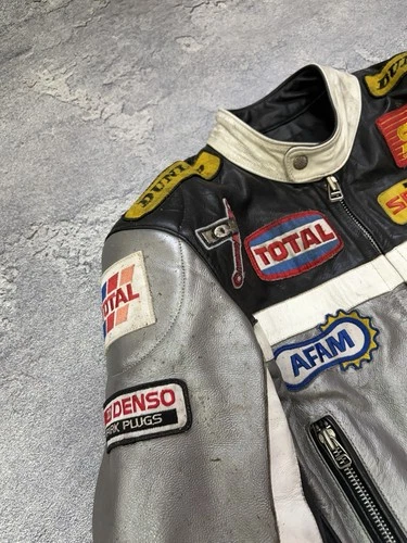 Vintage Segura Leather Racing Jacket Motul Total Dunlop Patches Biker Size M / 3 image 13