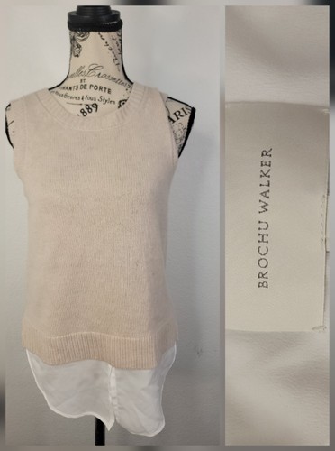 Eton, Brochu Walker Wool Cashmere Eton layered looker sweater Vest SZ XS Tan White