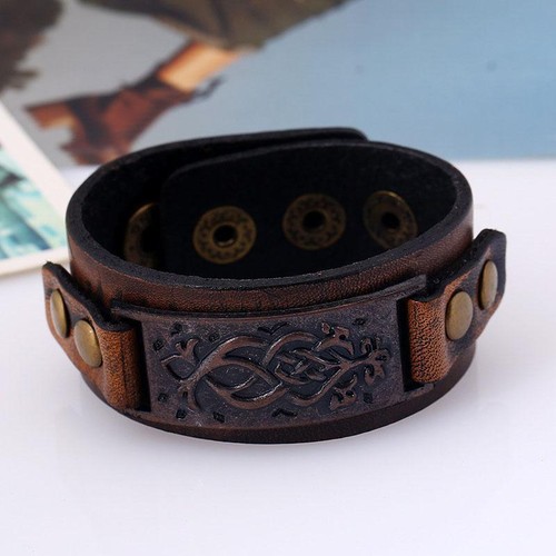 HOMBRE/Hombre Vaquero Vintage Marrón Cuero Genuino Pulsera/Brazalete 22cm - Imagen 18 de 24