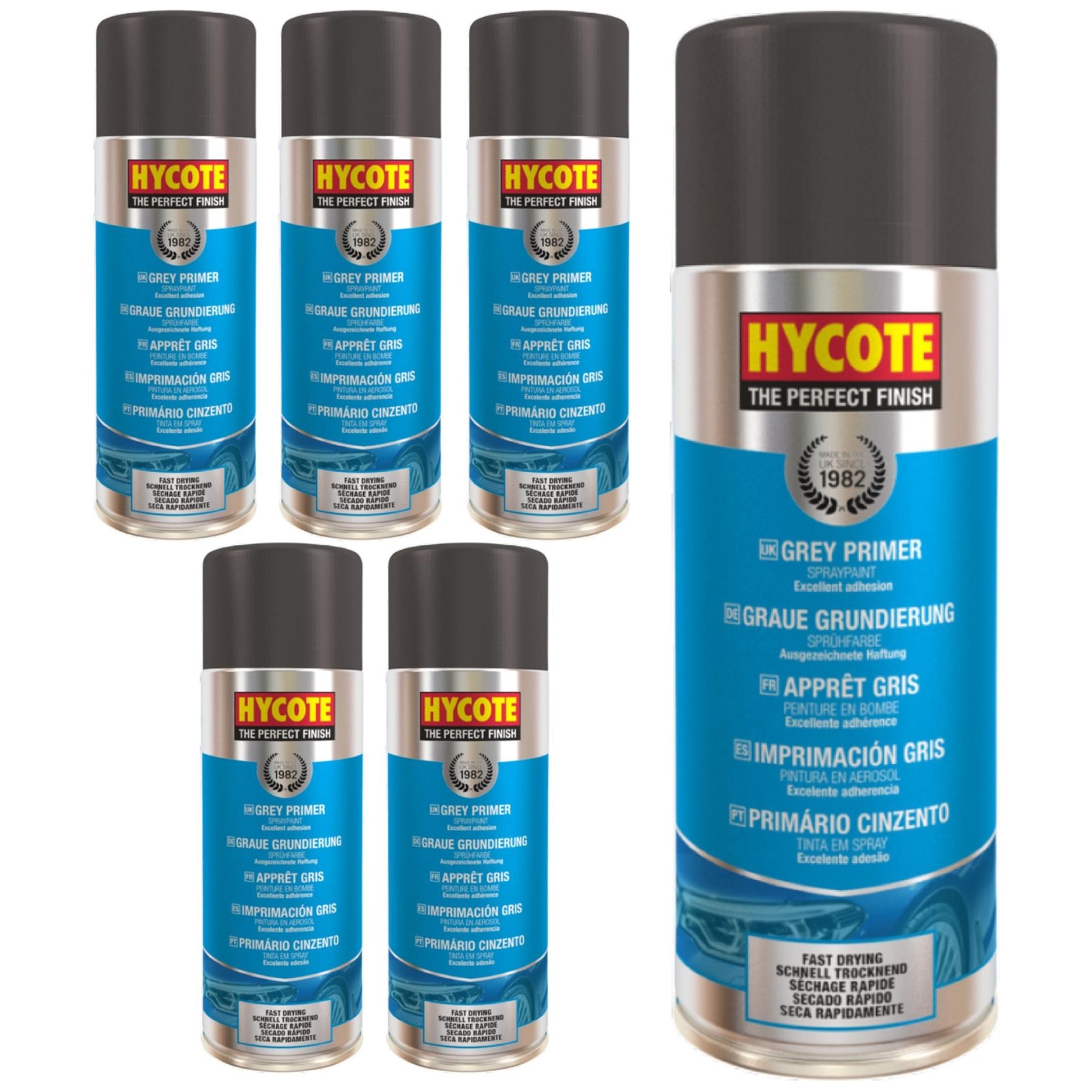 Hycote Grey Primer Aerosol Spray Paint Car Multi-Purpose Preparation 400ml x6