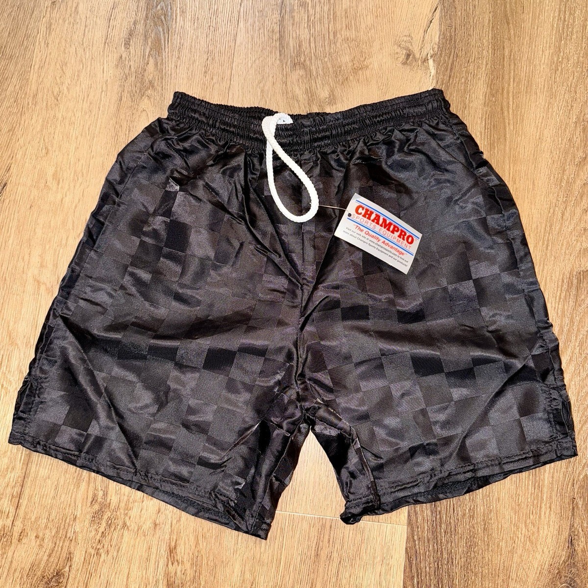 Vtg 90s Soccer Shorts Mens Small Black Checkered Shiny Glanz Nylon