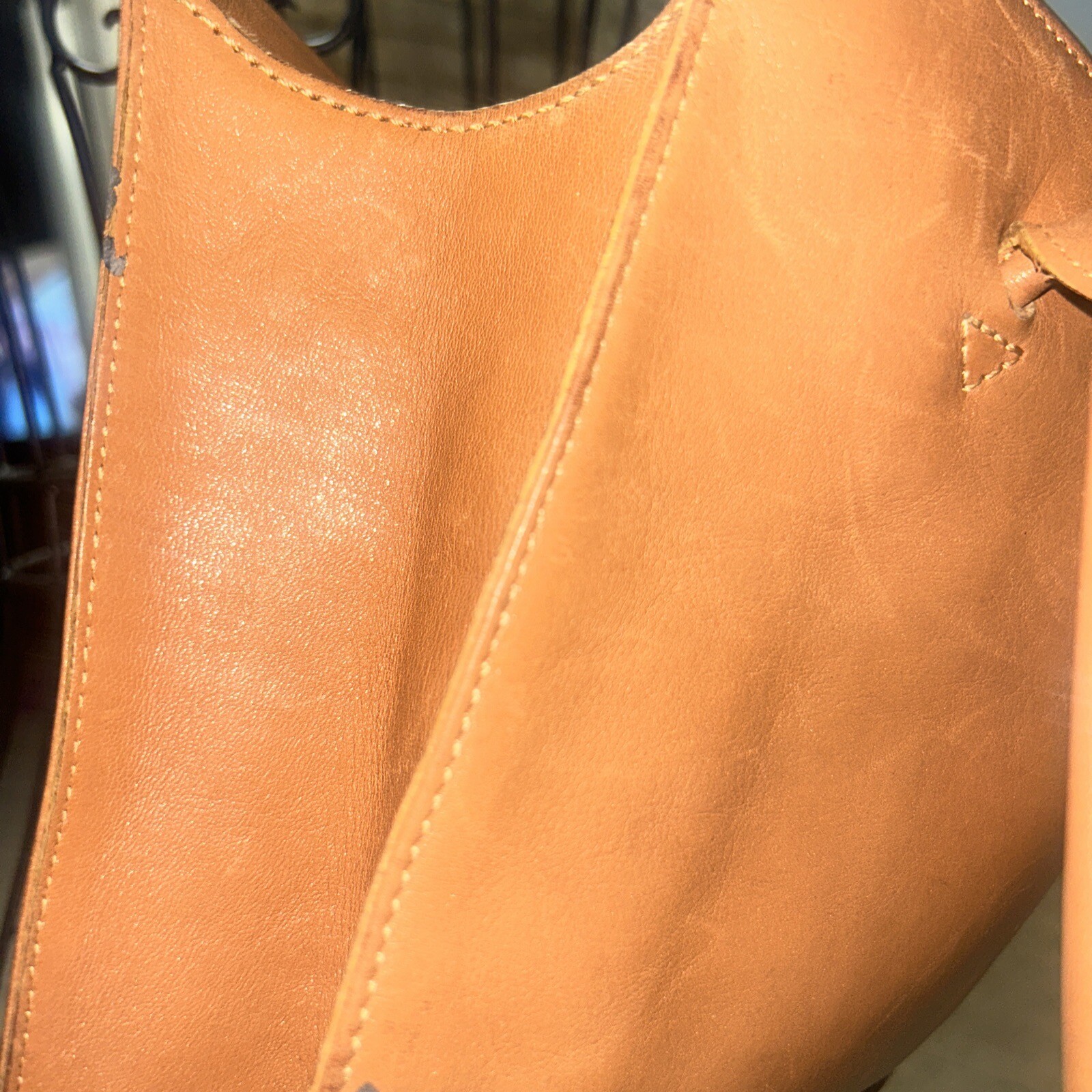 Monsac Vintage Tan Leather Shoulder Bag Double Strap Gem