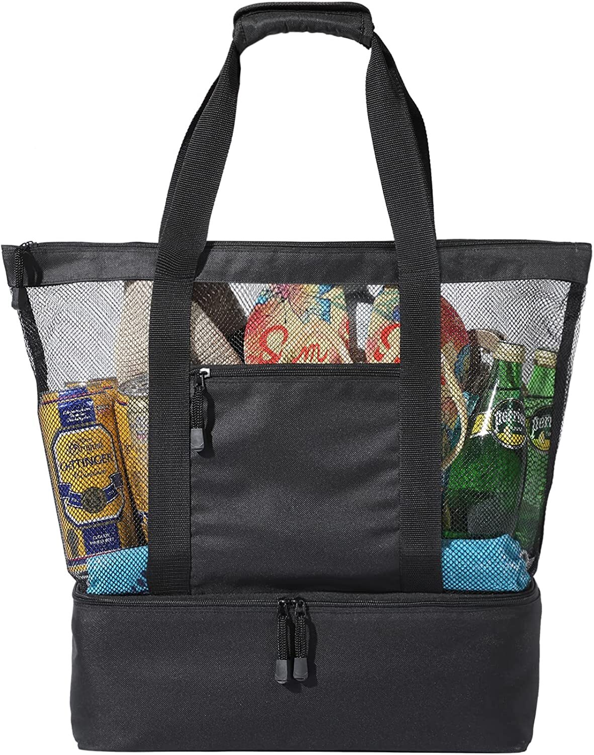 Mesh Beach Tote Bag with Zipper & Detachable Cooler Waterproof Beach Bag