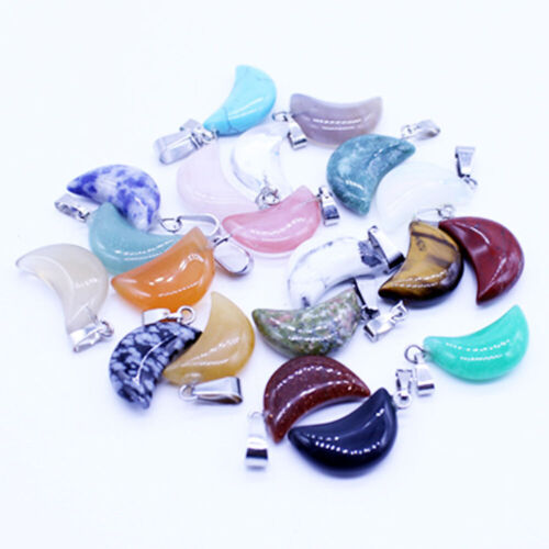 5pcs Glossy Stone Charms Moon Shaped Gemstone Pendant For Jewelry Making 20x13mm - Picture 1 of 6