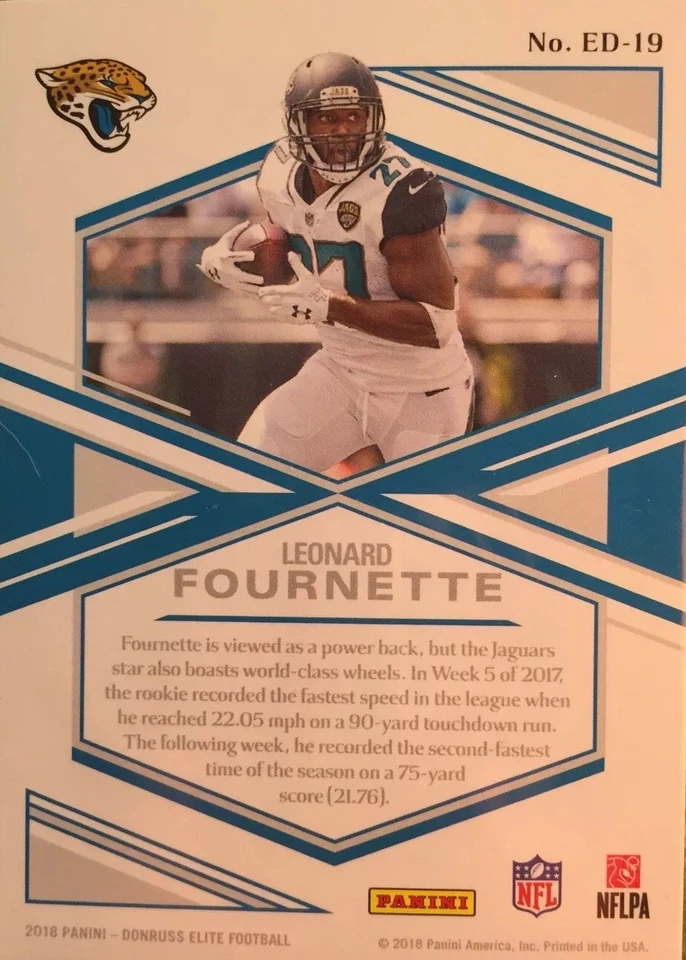 LEONARD FOURNETTE REFRACTOR PRIZM Card 2018 Panini Elite Deck #ED-19 SSP JAGUARS - Image 4 of 4