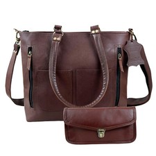 Women's Crossbody Tote Bag Genuine Leather Satchel Handbag Brown Shoulder Bag
