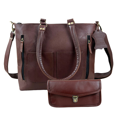 #ad #ad Women#x27;s Crossbody Tote Bag Genuine Leather Satchel Handbag Brown Shoulder Bag