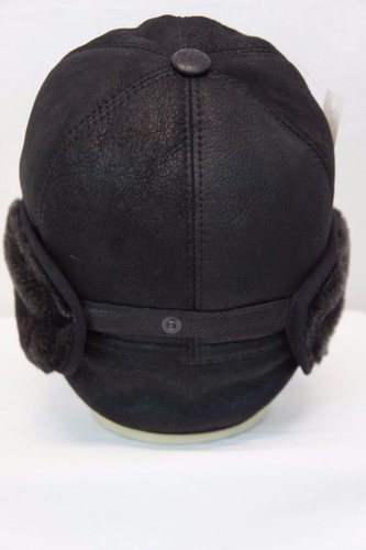 NEW Real Shearling Leather Black /Grey Aviator Trapper Ushanka Hunting Hat M-3XL - Picture 9 of 12