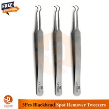 3Pcs Blackhead Spot Remover Tweezers Curved Popper Acne Blemish Extractor