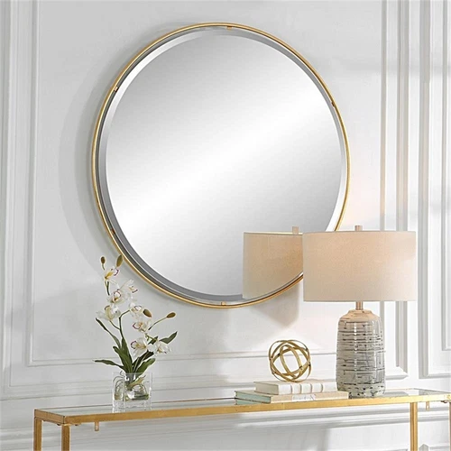 Uttermost Canillo Round Contemporary Iron Metal and MDF Mirror in Gold - Picture 2 of 7