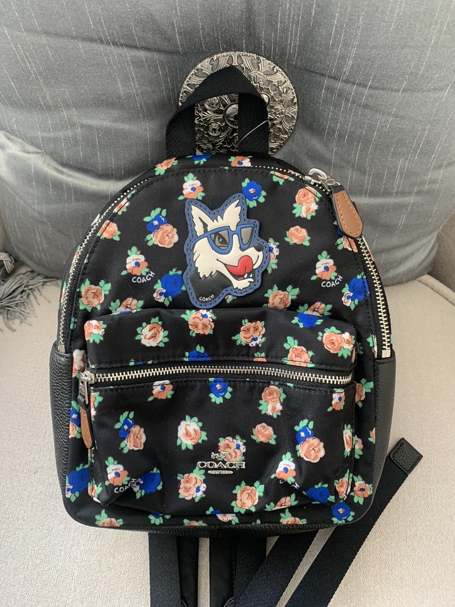 COACH CHARLIE MINI BACKPACK IN TEA ROSE FLORAL PRINT NYLON F57636