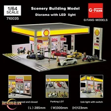1/64 Diorama Car Garage Model Lights City Car Showroom Gas Stations Scene Model