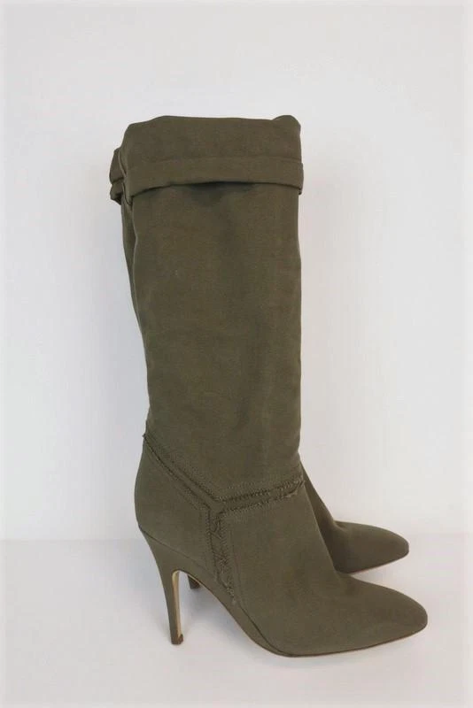 Botas hasta la rodilla Stella McCartney lona deshilachada oliva talla 41 tacón alto Foto 4 de 4