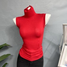 Damen Tank Top Slim Fit Ohne Ärmel Hoher Kragen Baumwollmischung Schwarz Neu