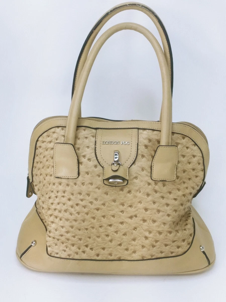 London Fog Taupe Tweed Satchel Carry All Bag Purse