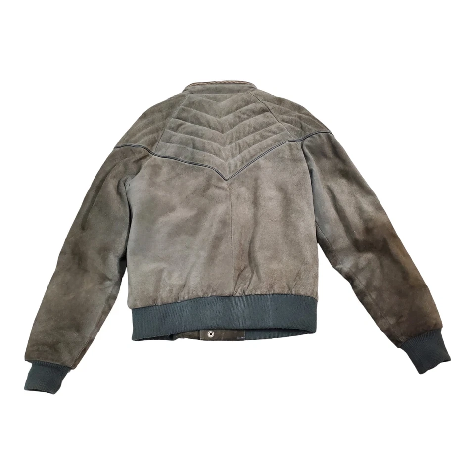 American Eagle Leather Bomber Jacket Men's Size 40 Army Green Distressted - Image 2 of 4