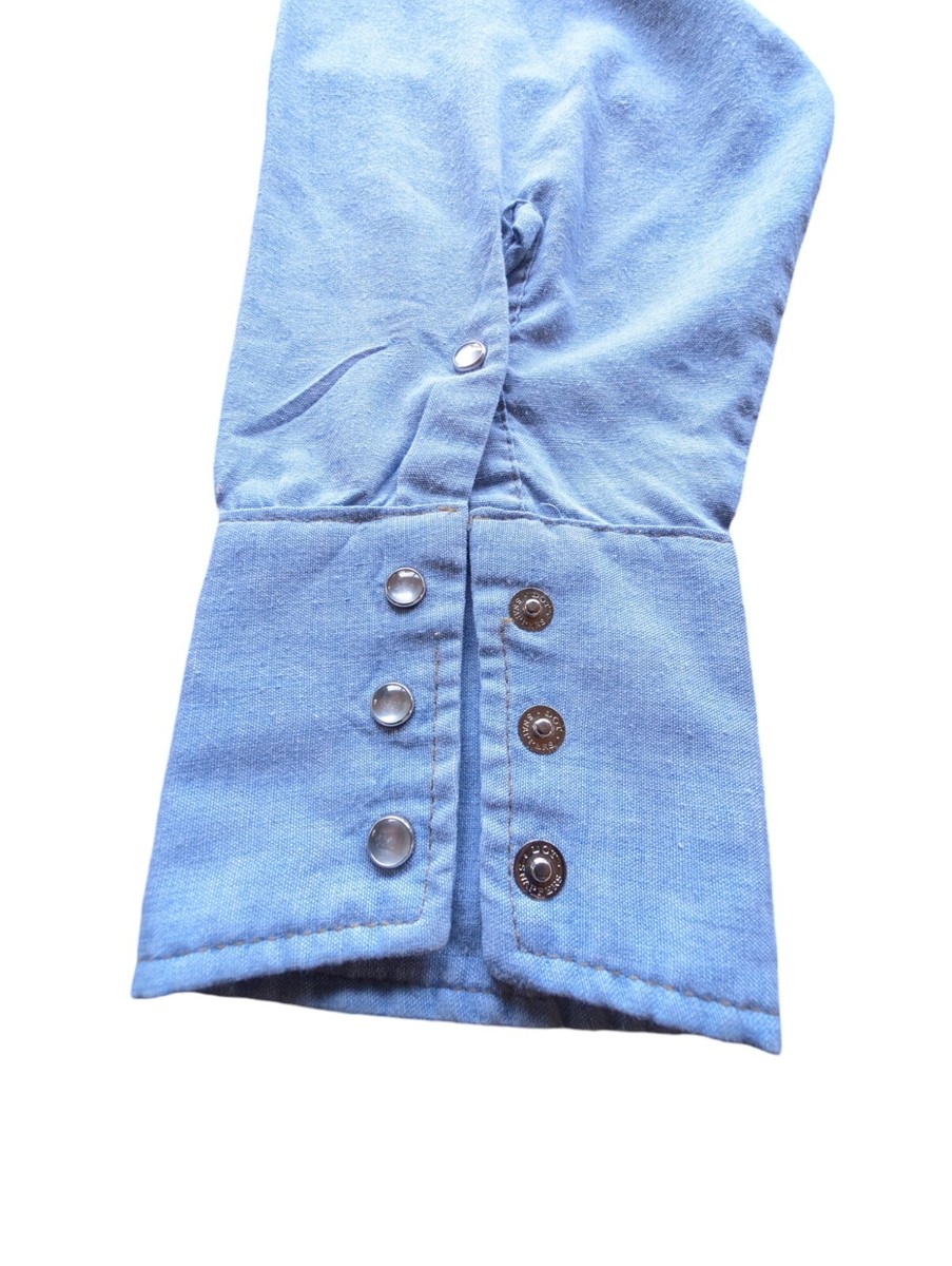 Vintage des années 1980 Western Wear Pearl Snap Button Up chemise à manches courtes bleue (taille adulte moyenne) - France