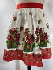 Vintage Christmas Apron Poinsettia XL Waist Length 19" Hostess