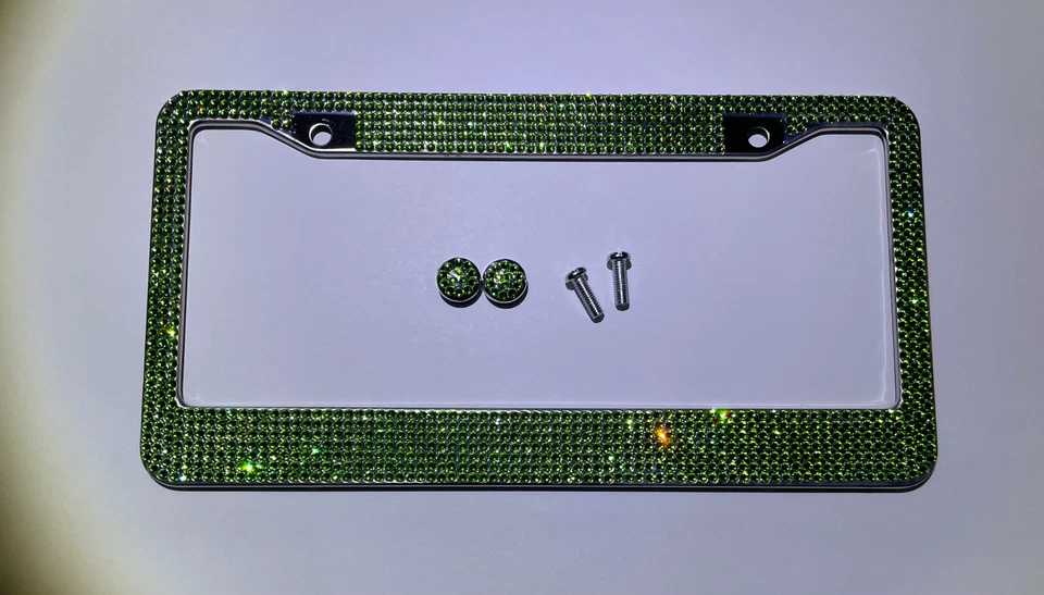 Marco de matrícula de metal CRISTAL diamante verde peridoto hecho con Swarovski Foto 3 de 4