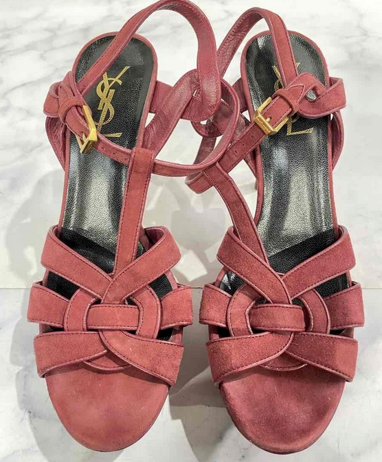 YSL Yves Saint Laurent Tribute scarpe platform scamosciate cinturino alla caviglia sandali tacco 37