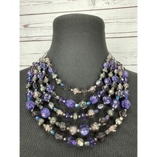 Vintage Elegant Purple Glittery Black Iridescent 5 Strand Beaded Fashion Collar