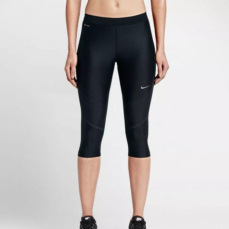 Womens Nike Power Speed Capri 3/4 Compression Running Tights Sz S Black New