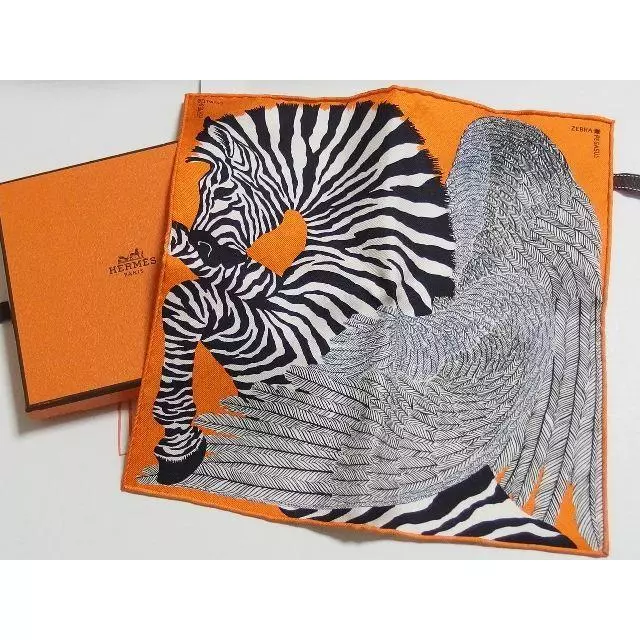 Hermes Nano Carre 20 cm Scarf Zebra Pegasus Silk orange horse