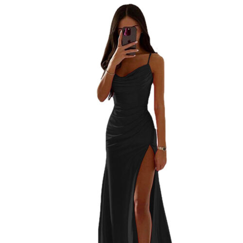 Clbuwear Ball Gown Strap Dress Slit Dress Evening Summer Party Satin Sexy Women - Picture 5 of 26