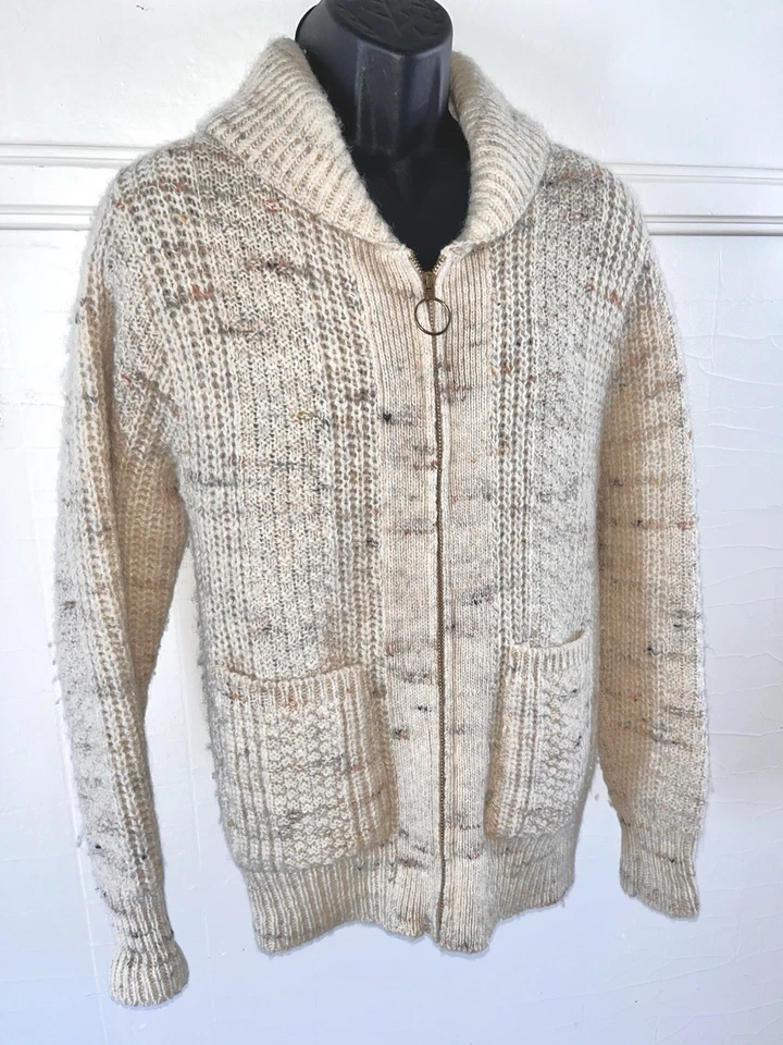 Vtg 1960s Pendleton Oatmeal Wool Westerly Zip Cardigan Sweater Big Lebowski Sz S - Image 2 of 4