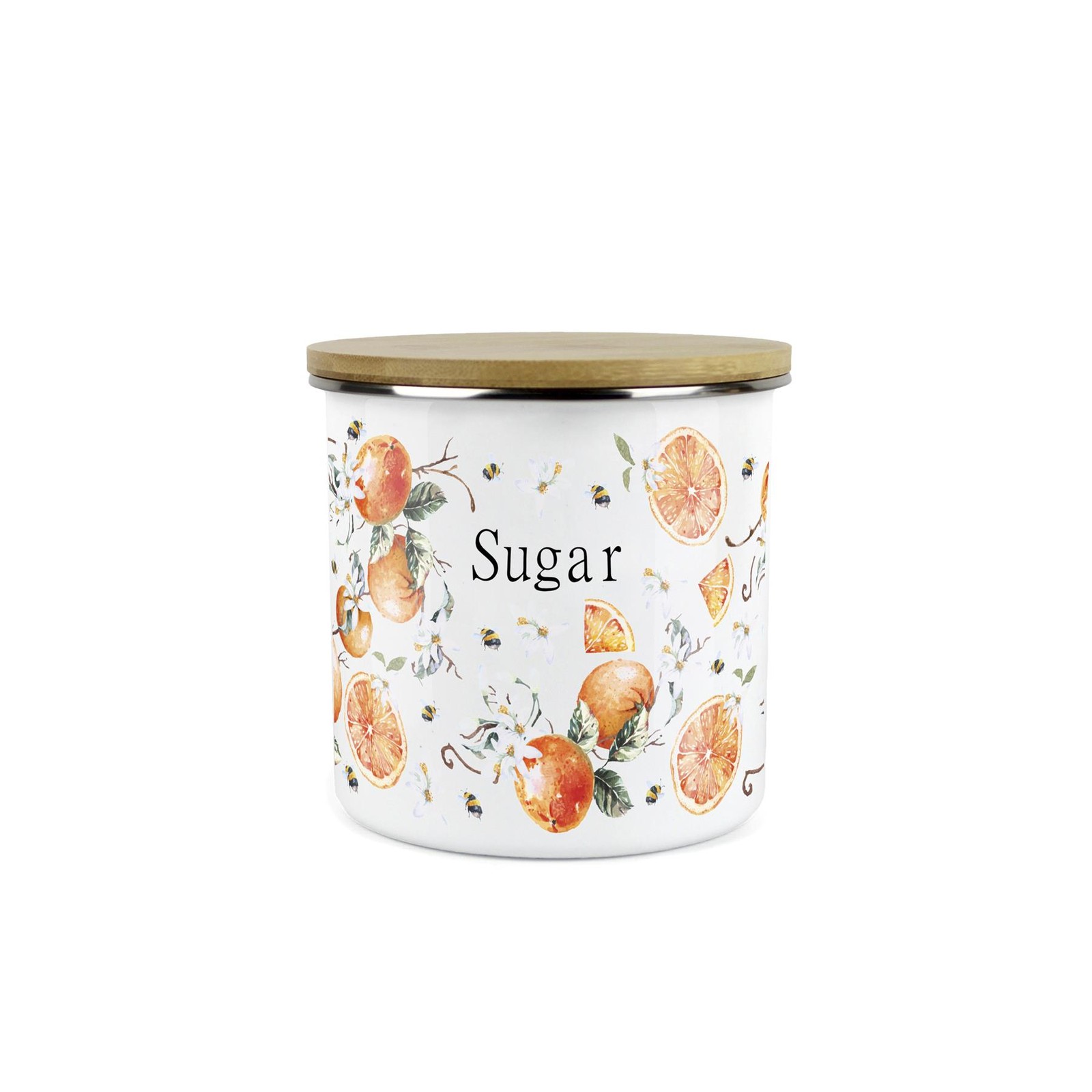 Tangerines Sugar Canister - Vibrant Citrus Enamel Kitchen Storage Jar Gift