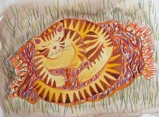 cat picnic nap whimsical modern folk outsider original painting art