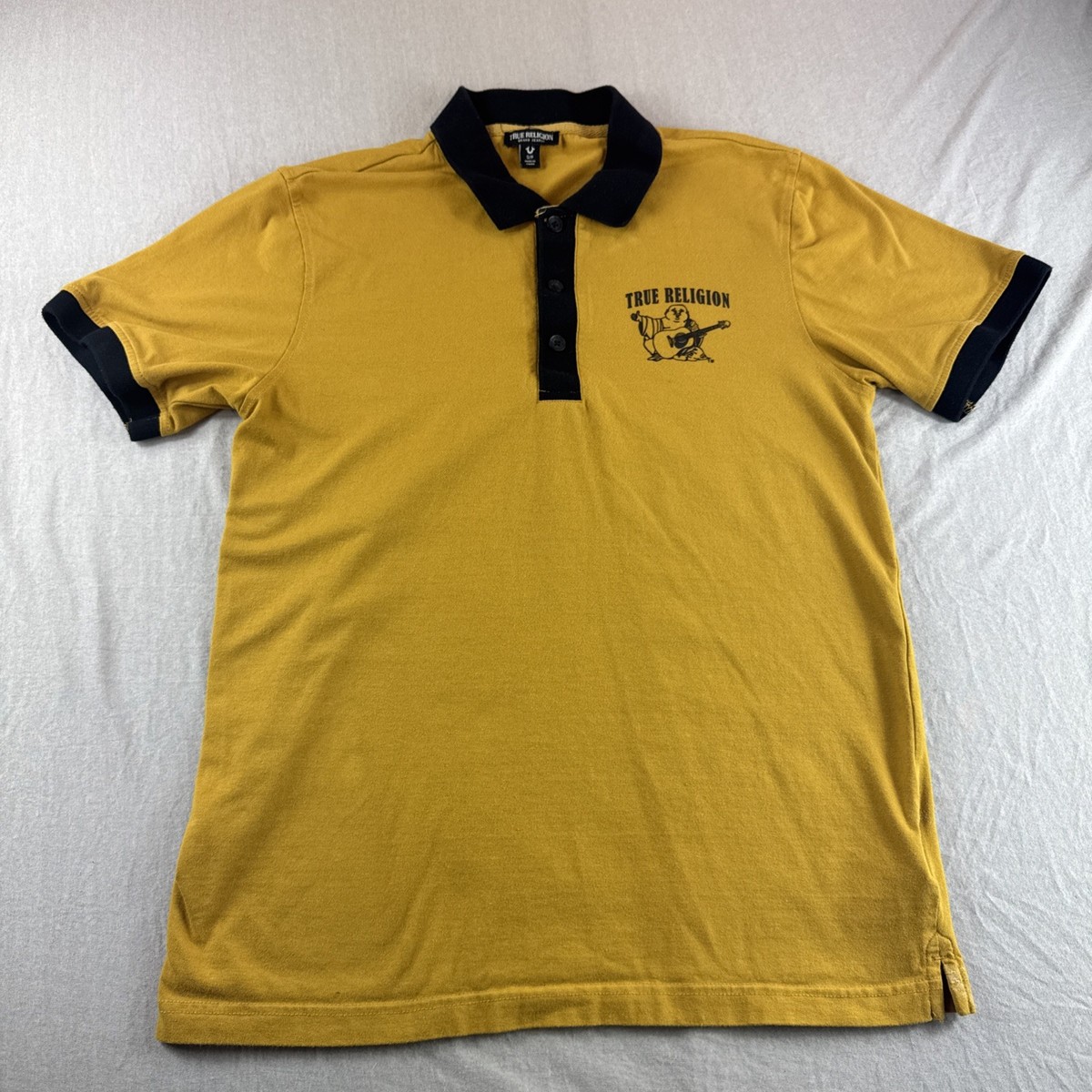 True Religion Polo Mens S Mustard Yellow Buddha Short Sleeve 