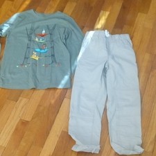 boys 10 khaki cargo pants and green graphic long sleeve