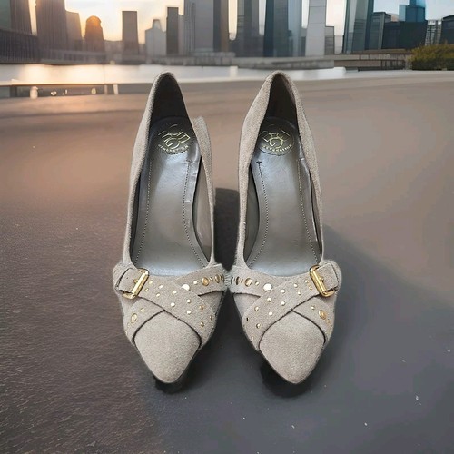 BCBG Generation Light Brown Suede/Leather Studded/buckle Heels Size 6B/36 AW