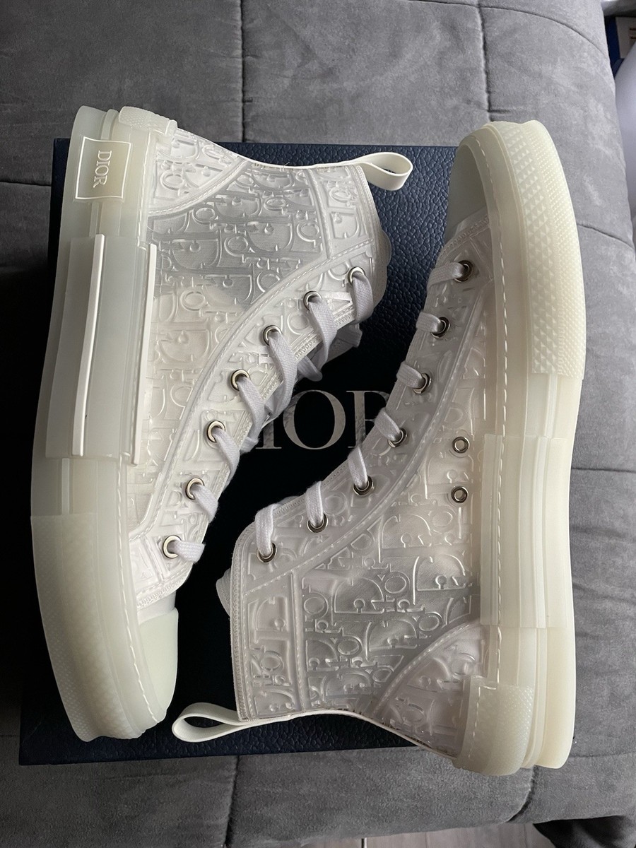 靴 Dior B23 43 Dior B23 High Top Oblique Transparent White Sneaker - Size 43