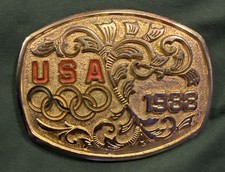 Vintage  1988 USA Olympics Gold Belt Buckle  Missing attachment piece