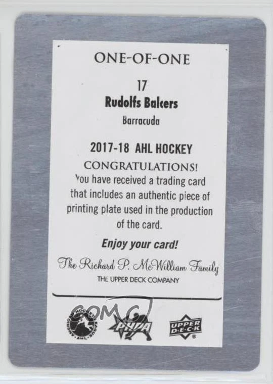 2017-18 Upper Deck AHL Printing Plate Cyan 1/1 Rudolfs Balcers #17 s9z - Image 2 of 3