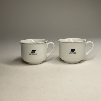 Vintage United Airlines Platinum First Class Tea Coffee Cups by Wessco Set Of 2