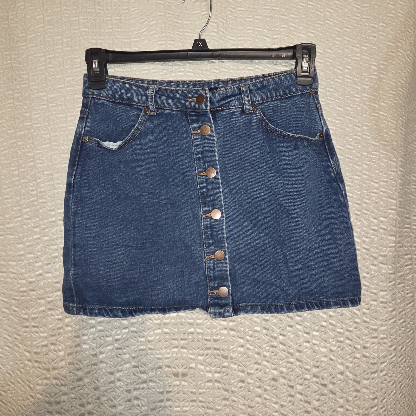 Vintage Forever 21 Blue Denim High Rise Button Front Mini Skirt w/ Pocket Size L