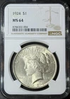 1924 P NGC MS64 Peace Silver Dollar $1 US Mint Coin 1924-P Blast White #43335